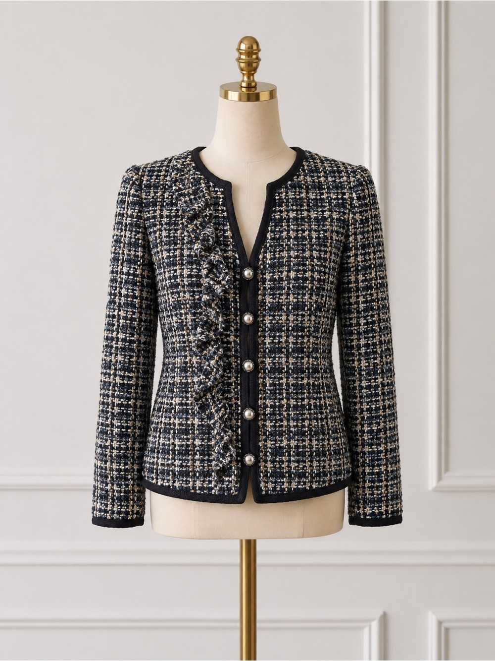 Armani Collezioni tweed ruffle blazer